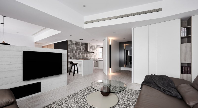 Монохромный интерьер квартиры в Тайчжуне, Тайвань