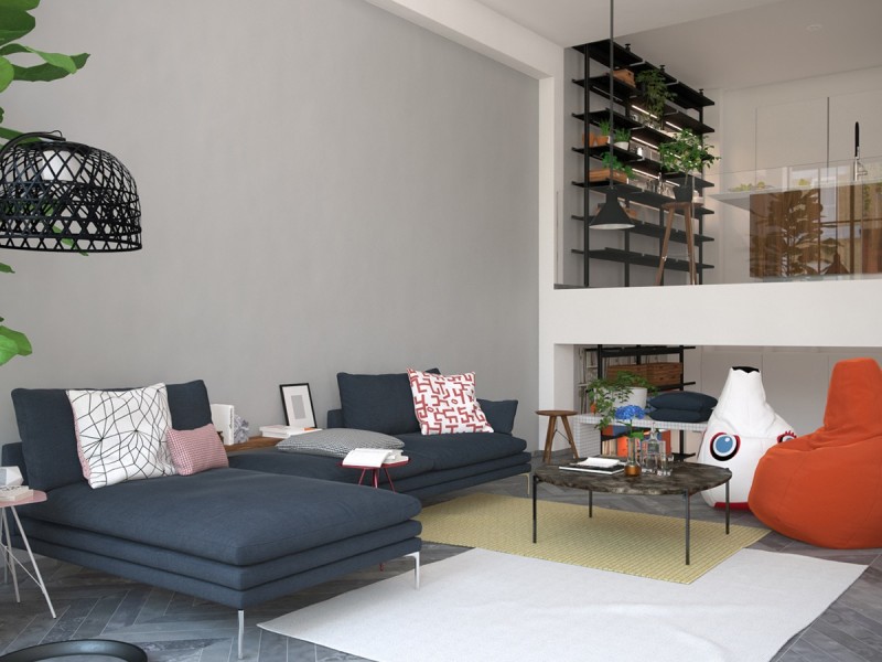 Просторный светлый лофт с яркими акцентами