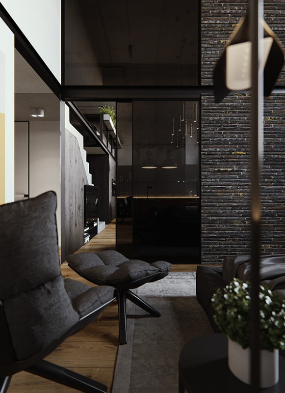 Двухуровневая квартира в индустриальном стиле