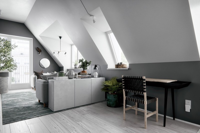 Интерьер мансарды в серых тонах Интерьер мансарды в серых тонах