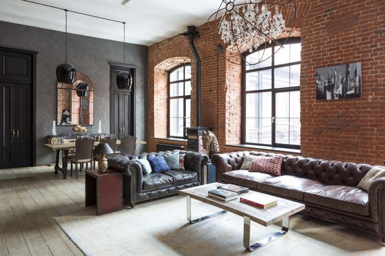 Современные, классические и индустриальные элементы в эффектном лофте