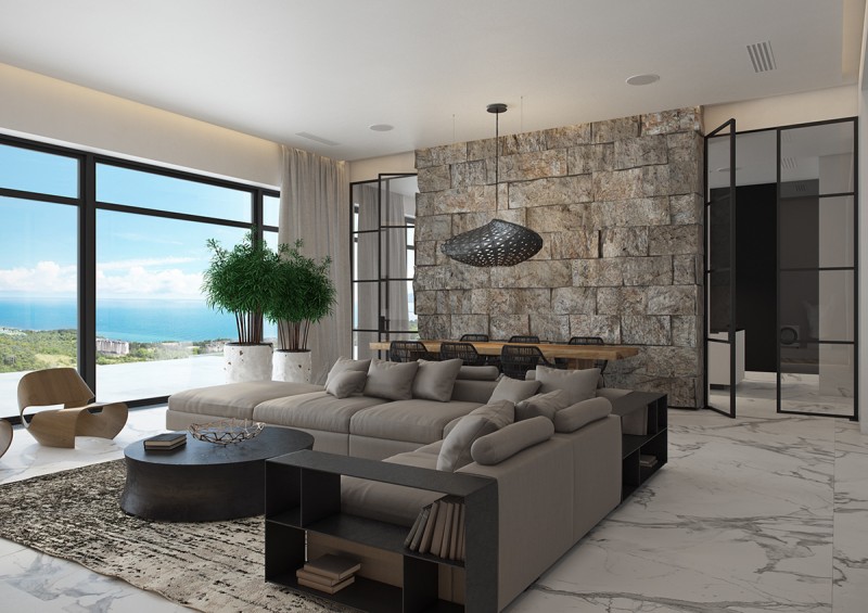 Панорамные окна в доме у моря