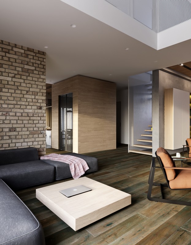 Удачное сочетание мрамора, камня и дерева