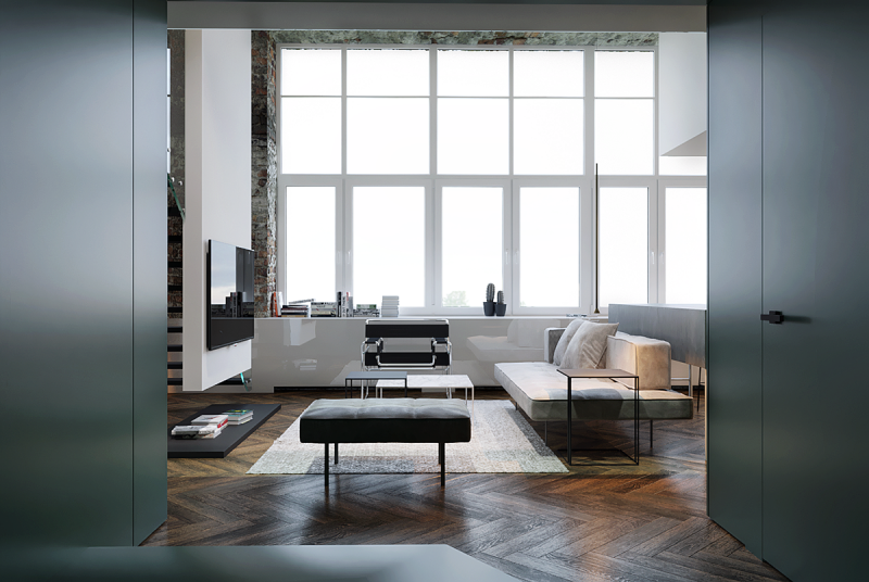 Минималистичный интерьер двухуровневой квартиры Минималистичный интерьер двухуровневой квартиры