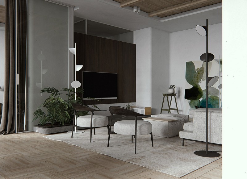 Приглушенные оттенки зеленого и богатые тона дерева в декоре современных апартаментов Приглушенные оттенки зеленого и богатые тона дерева в декоре современных апартаментов