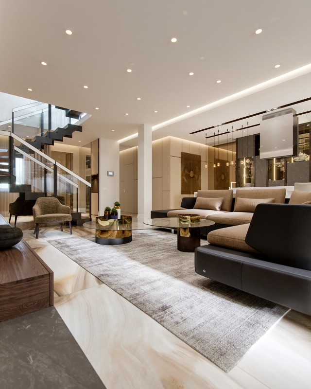 Проект двухуровневых апартаментов в коричневых тонах Проект двухуровневых апартаментов в коричневых тонах