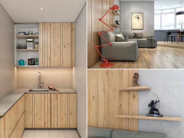 Акцент на деревянные панели в интерьере уютной квартиры