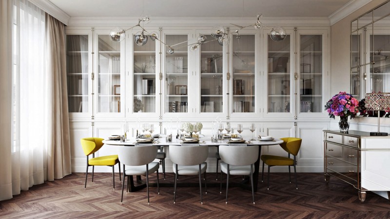 Сочетание мягкого бежевого и яркого солнечно-желтого цветов в интерьере