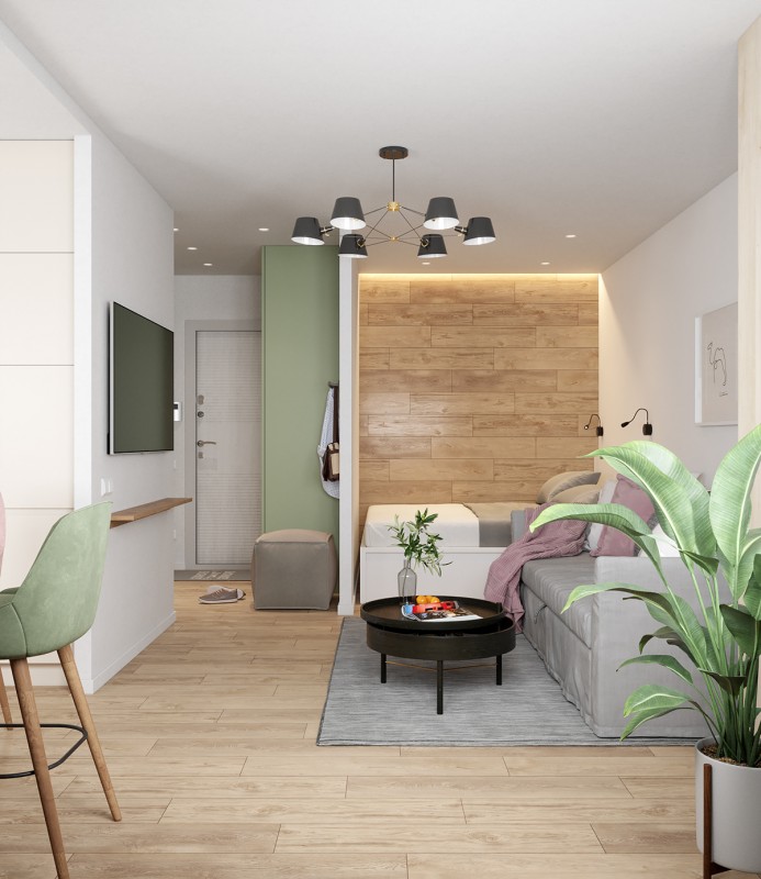 Небольшая квартира, оформленная в теплых тонах