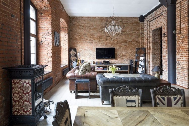 Современные, классические и индустриальные элементы в эффектном лофте