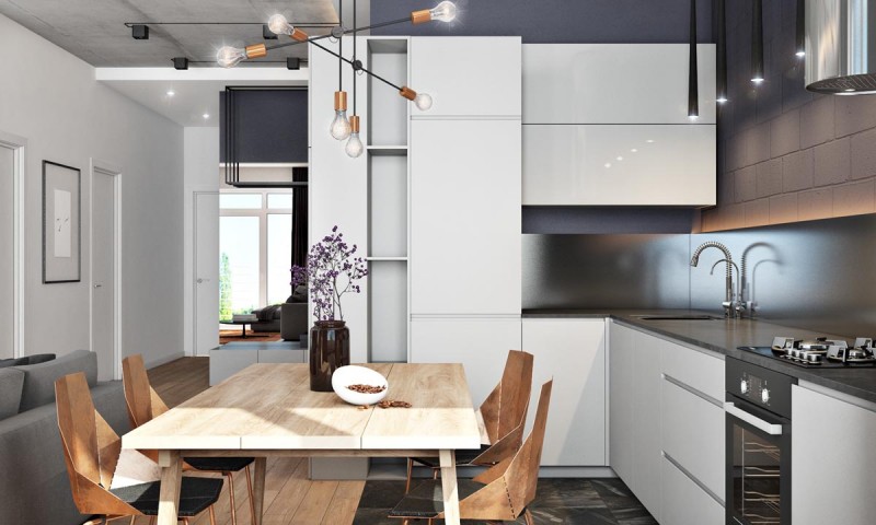 Интерьер в оттенках серого, черного и коричневого