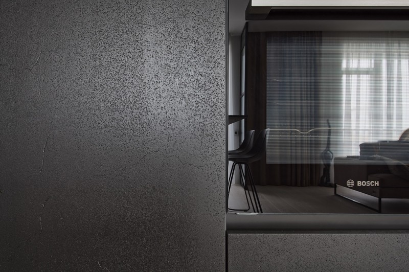 Декоративный черный цемент в интерьере кухни
