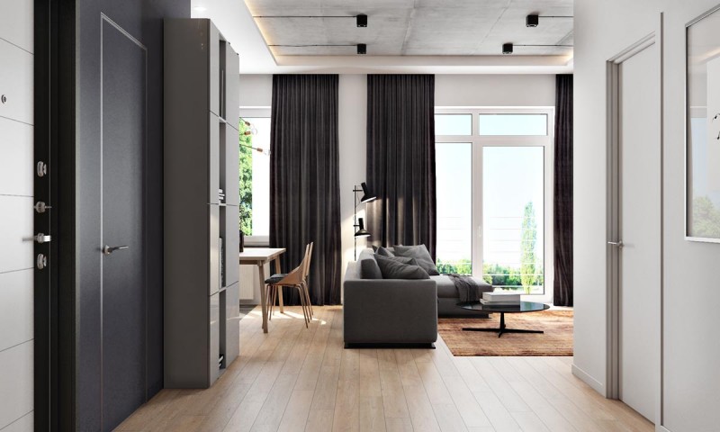 Интерьер в оттенках серого, черного и коричневого