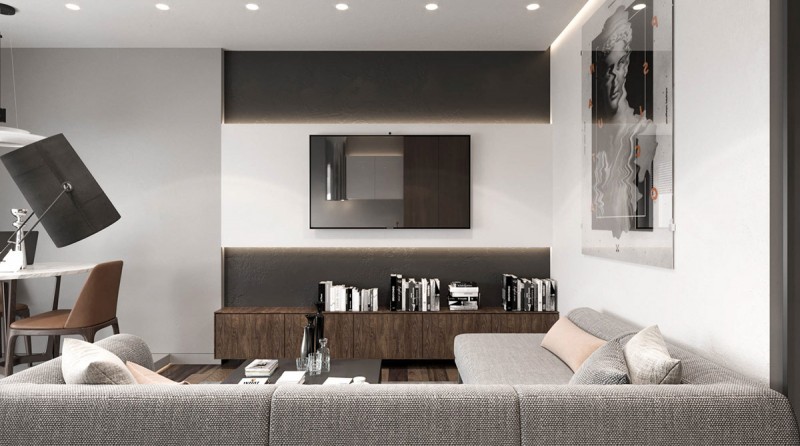 Монохромный интерьер квартиры в Кракове