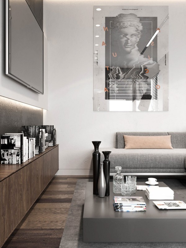 Монохромный интерьер квартиры в Кракове