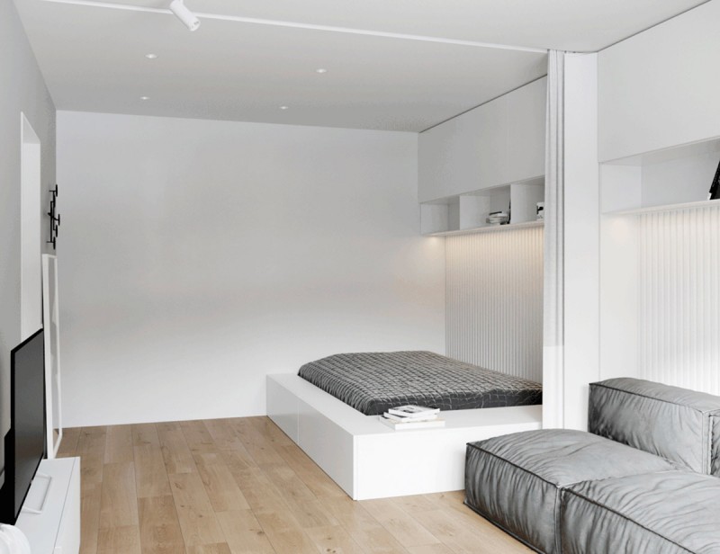 Зеленые акценты в интерьере светлых апартаментов Зеленые акценты в интерьере светлых апартаментов