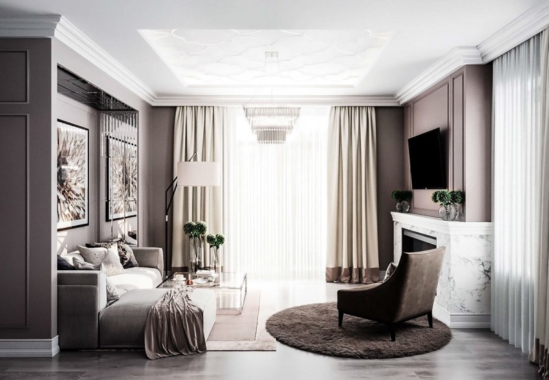 Гостиная, оформленная в бежевых тонах