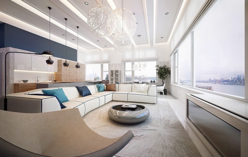 Высококлассные современные апартаменты в Нью-Джерси с видом на реку Гудзон