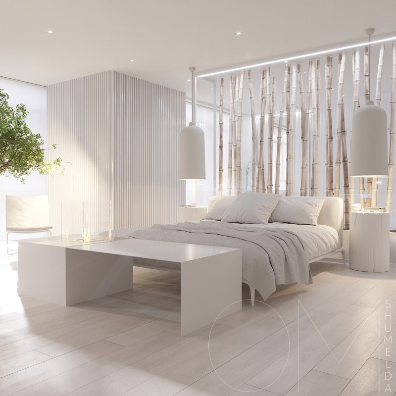 Белоснежный интерьер просторных двухуровневых апартаментов