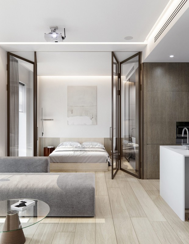 Иньтерьер апартаментов в нейтральных тонах