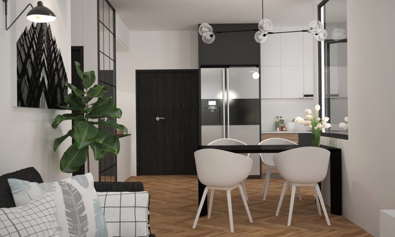 Проект апартаментов с доминирующим черно-белым дизайном