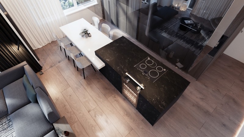 Чистые линии, простая мебель и зелень в интерьере комфортных апартаментов