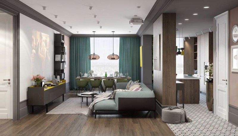 Нейтральный фон в сочетании с яркой цветовой гаммой