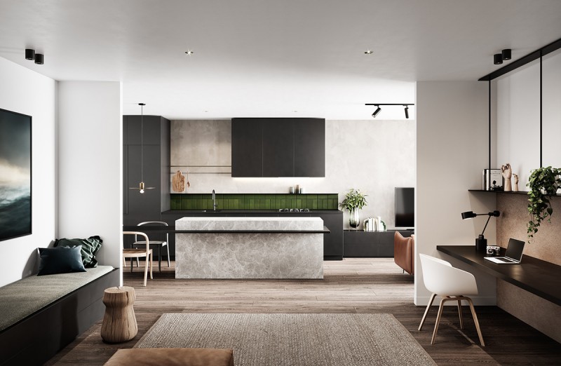 Интерьер квартиры в отреставрированном старинном здании в Мельбурне