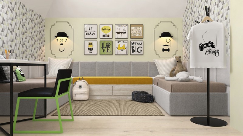 Интерьер с желто-зелеными акцентами