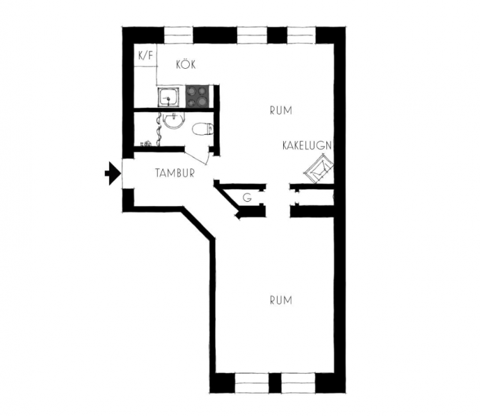 Квартира площадью 56 м2 в Стокгольме