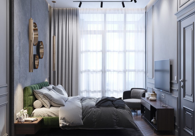 Неоклассический интерьер с акцентами кобальтового и изумрудного цветов