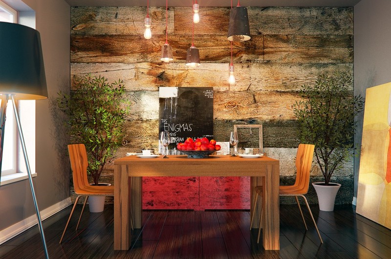 Оформление гостиной в прохладных серых тонах с акцентом на красный