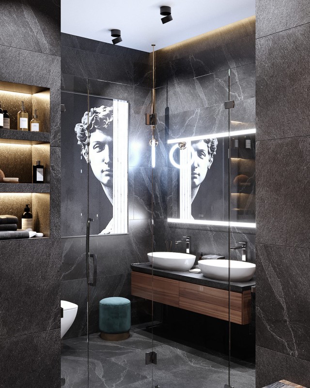 Неоклассический интерьер с акцентами кобальтового и изумрудного цветов