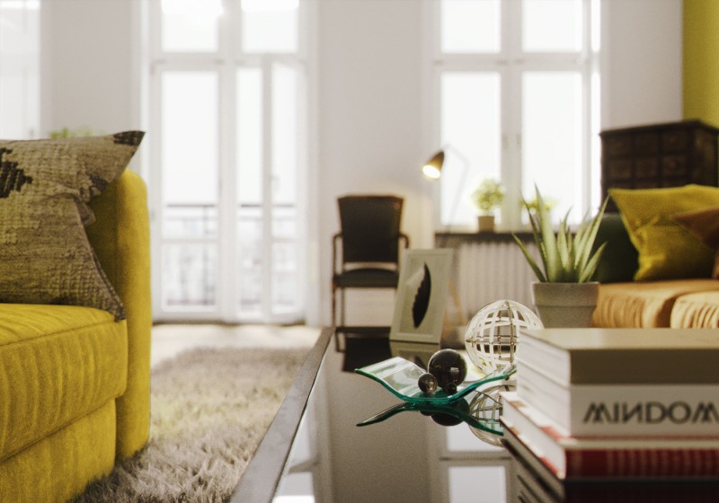 Интерьер гостиной с яркими акцентами