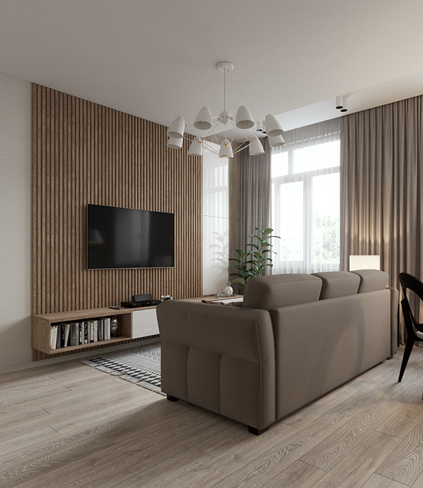 Современный интерьер – квартира в теплых тонах