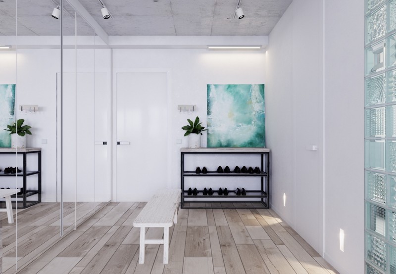 Компактная студия в мятно-бирюзовых тонах