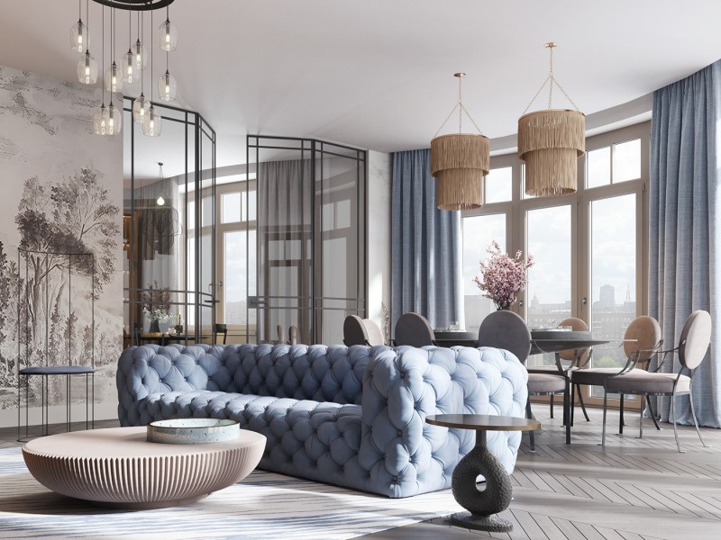 Просторные апартаменты, оформленные в пастельных тонах