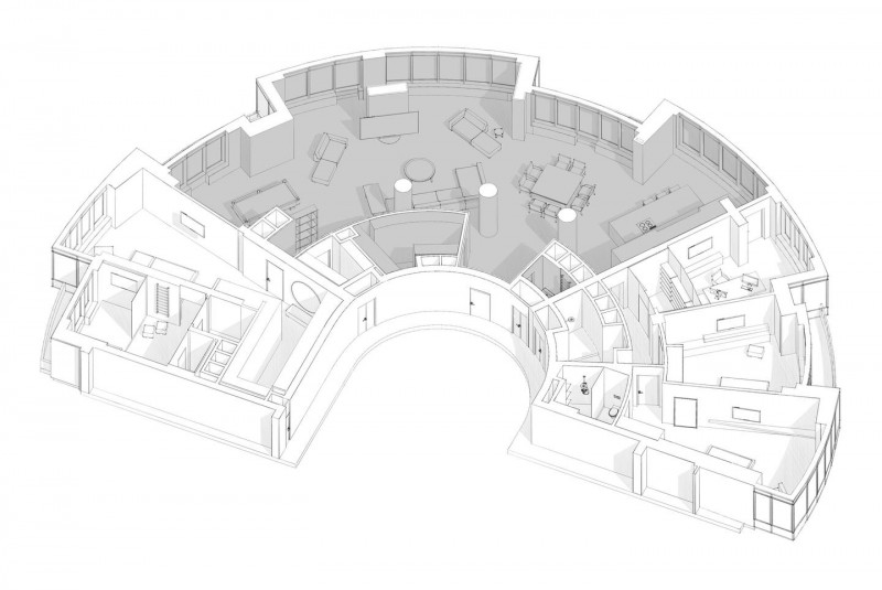 Брутальный стильный интерьер просторного пентхауса