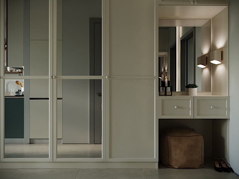 Интерьер компактной квартиры в серо-голубых тонах