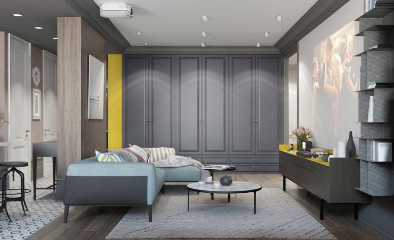 Нейтральный фон в сочетании с яркой цветовой гаммой