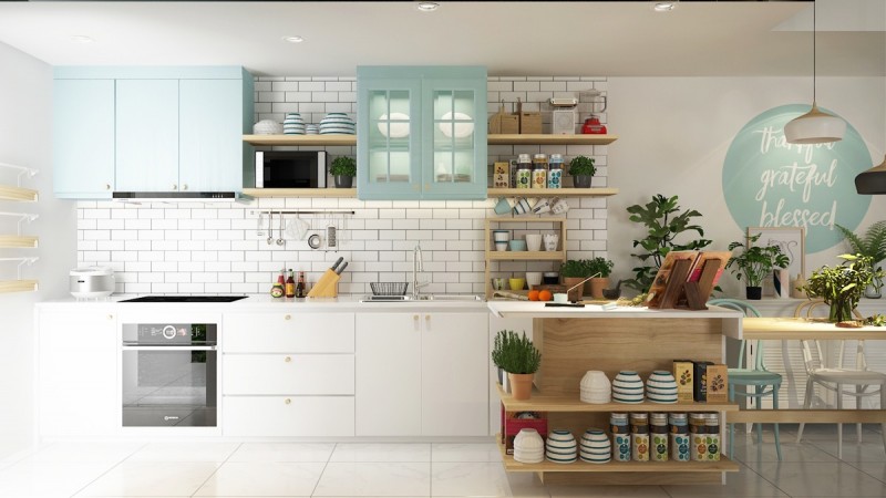 Прохладные оттенки бирюзы в интерьере уютных апартаментов