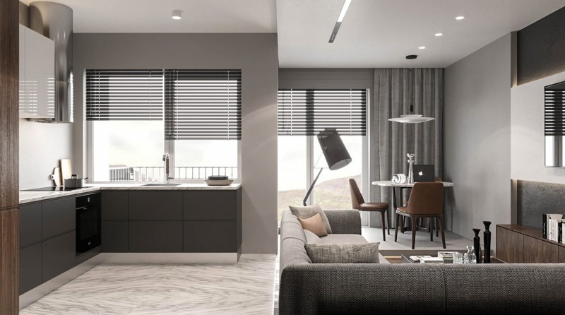 Монохромный интерьер квартиры в Кракове