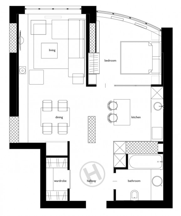 Квартира-лофт площадью 55 м2
