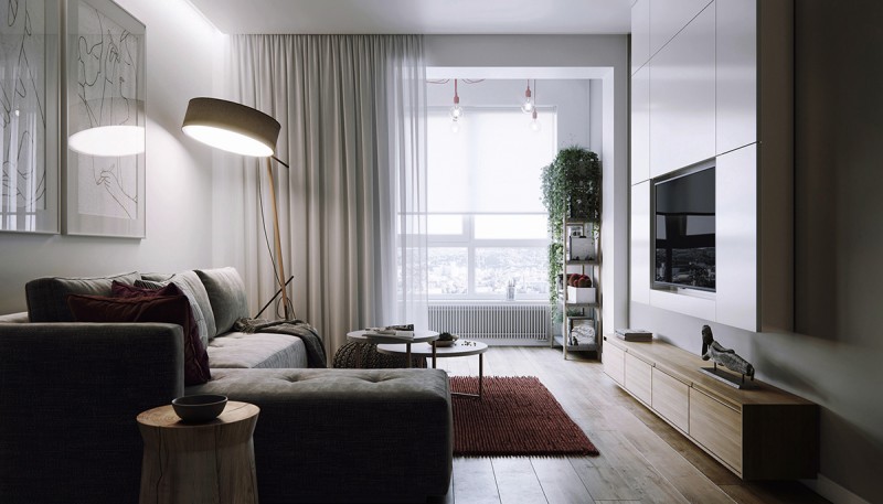 Зелень и гранат: проект квартиры для молодой пары