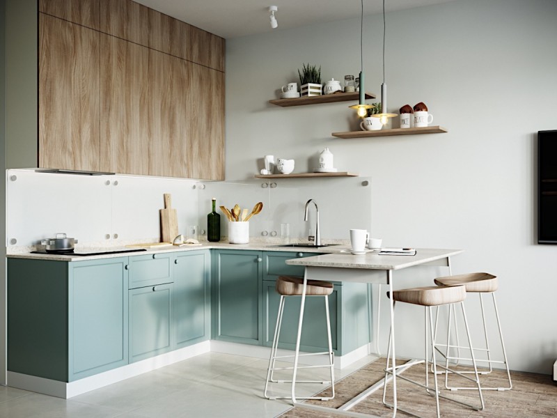 Интерьер компактной квартиры в серо-голубых тонах