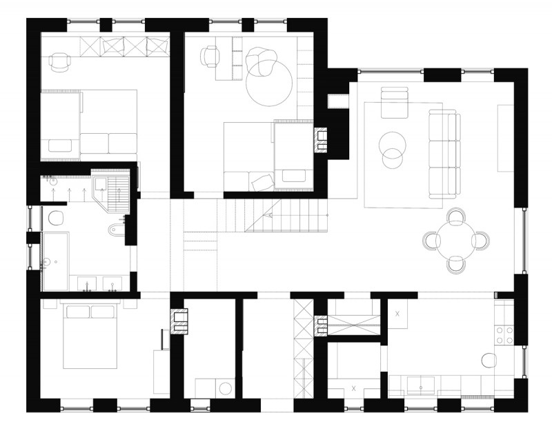 Умеренно аскетичное пространство для молодой семьи с двумя детьми Умеренно аскетичное пространство для молодой семьи с двумя детьми