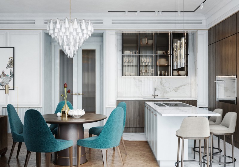 Интерьер в спокойнх тонах с яркими акцентами