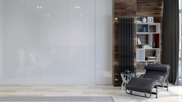 Открытая планировка апартаментов с внутренними стеклянными стенами