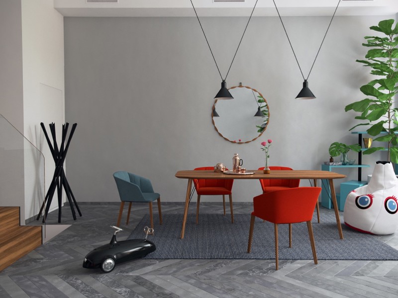 Просторный светлый лофт с яркими акцентами