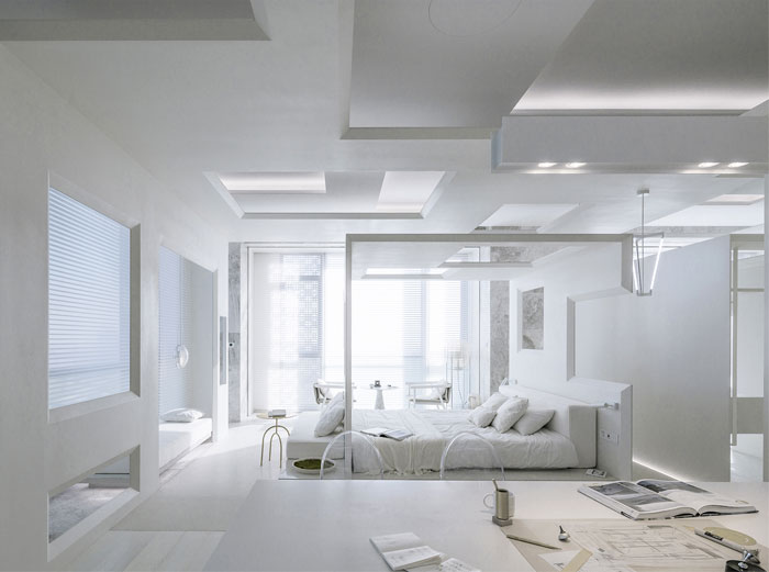 Белоснежный интерьер просторной студии